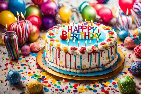 Happy Birthday Cake Hd Wallpaper Ai Generated 33777320 Stock Photo At