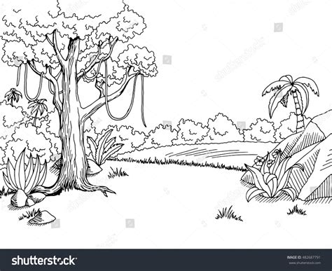 Jungle Scene Clipart Black And White