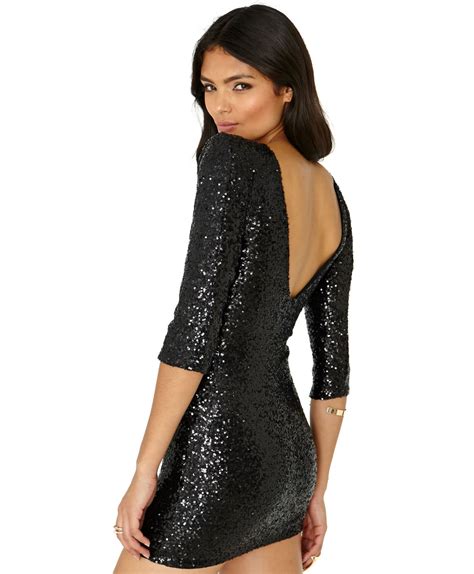 Missguided Aeronia Low Back Sequin Bodycon Mini Dress In Black