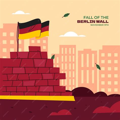 Muro De Berlim Desenho - Queda plana da ilustração do muro de berlim | Vetor Premium