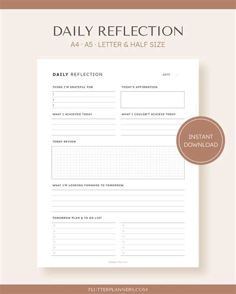 Daily Reflection Printable Daily Journal Template To Do Etsy