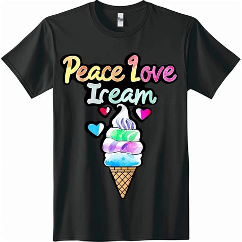 Summer Vibes Black Tshirt With Colorful Peace Love Ice Cream Design