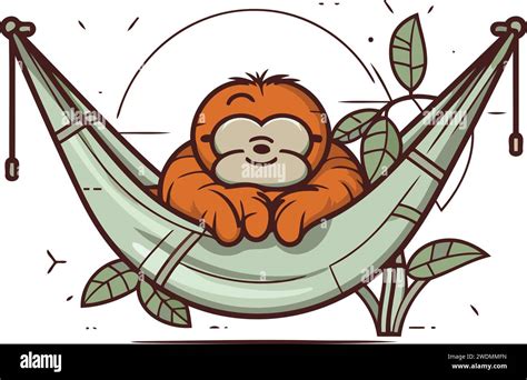 Cute Cartoon Monkey Sleeping In A Hammock Vector Illustration Stock