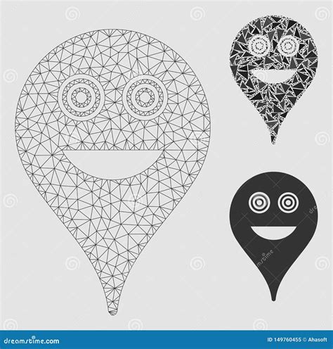 Crazy Smiley Map Marker Vector Mesh Carcass Model And Triangle Mosaic