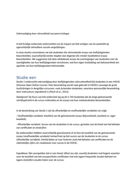 Werkcollege 3 Sociale Psychologie Ontmoediging Door Uitmuntheid Van