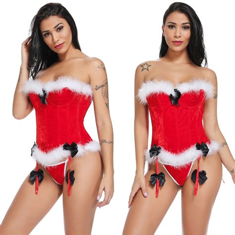 Vaslanda Christmas Corset Santa Lingerie For Women Santa Costume Sexy