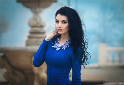 Wallpaper Women Model Long Hair Dress Blue Black Hair Person