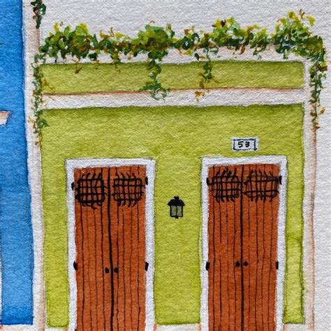 Old San Juan Painting With Orange Blue And Green House Etsy