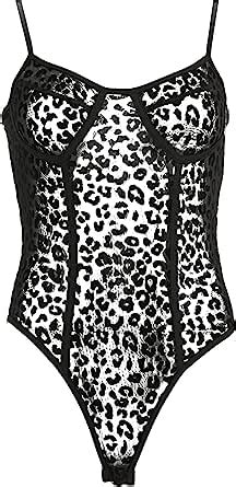 Aislor Damen Sexy Body Leopardenmuster Bustier Bodysuit Mit