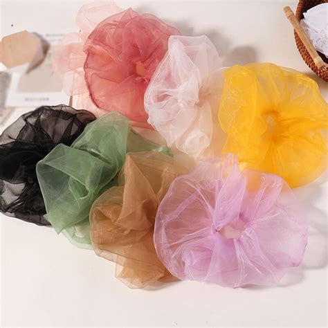 Colorful Soft Gauze Hair Scrunchy Oversize Rope Band Diaphanous Solid