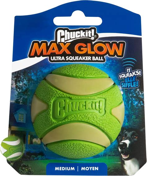 Chuckit Max Glow Ultra Squeaker Ball Dog Toy Durable High Bounce