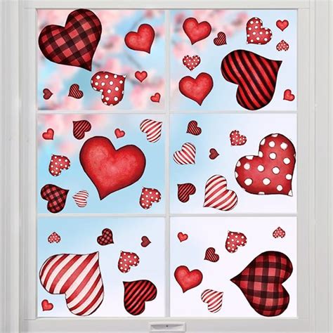 Horaldaily Pcs Valentine Window Cling Sticker Red Buffalo Plaid