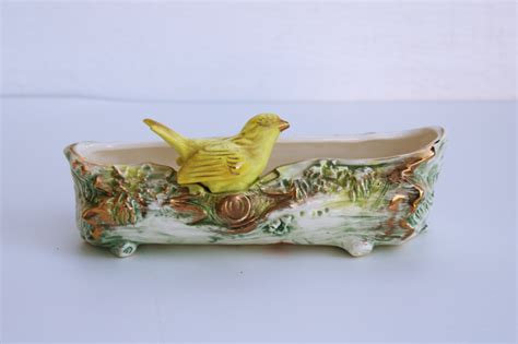 S Vintage Hand Painted Japan China Planter Yellow Canary Bird On