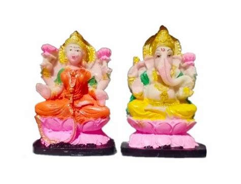 Multicolor Painted Resin Laxmi Ganesh Statue For Worship Size 75x8