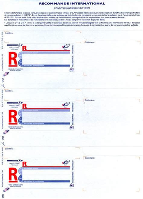 Imprimé recommandé A4 International sans AR sans code à barres