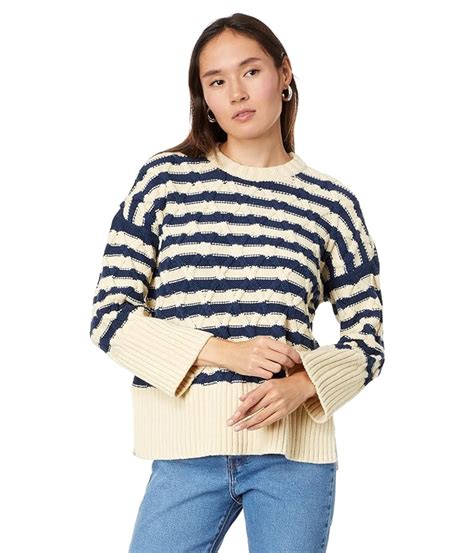 Women S Madewell Cable Knit Oversized Sweater In Stripe Zappos