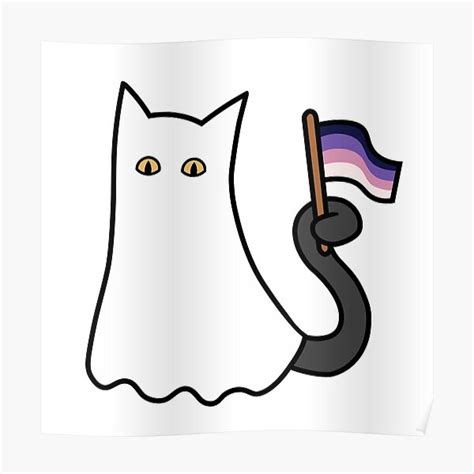 Asexual Spectrum Pride Ghost Cat With Acespec Pride Flag Poster For