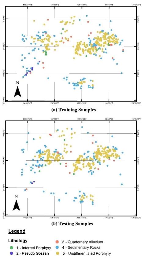 Spatial distribution of (a) training samples, (b) testing samples ... 