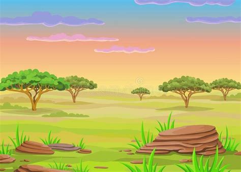 Animation Landscape Of The African Savanna Vector Illustration