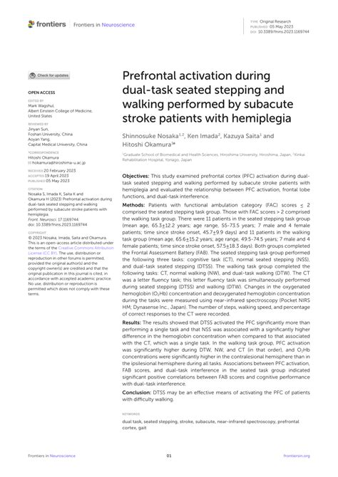 Pdf Prefrontal Activation During Dual Task Seated Stepping And