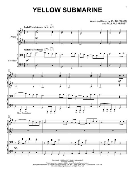 Yellow Submarine By The Beatles Sheet Music For Piano Duet At Sheet