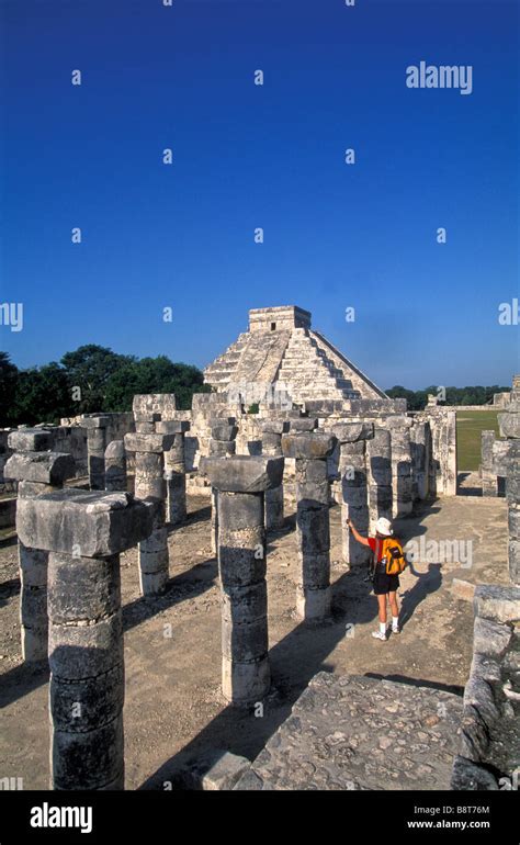 Chichen Itza Maya Ruins YucatanMexico Group Of A Thousand Columns Woman