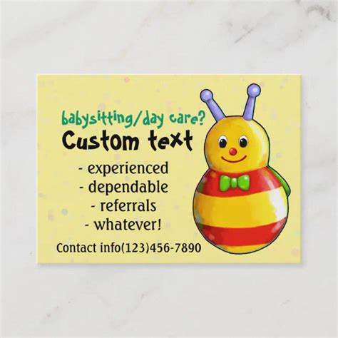 Babysitting Day Care Child Care Business Card Zazzle