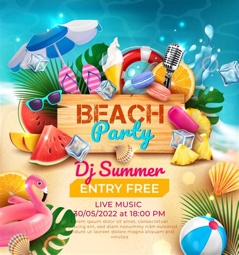 Beach Party Entry Free Invitation Ads Banner Concept Poster Card