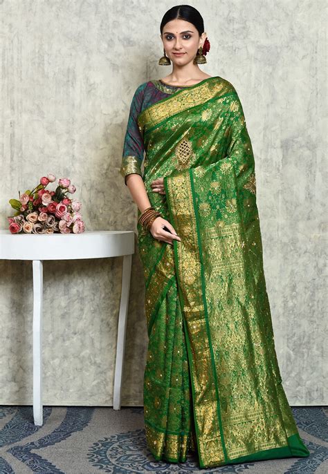 Buy Kanchipuram Pure Silk Saree In Olive Green Online Sbra2549 Utsav Fashion