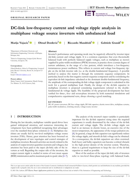 PDF DClink Lowfrequency Current And Voltage Ripple Analysis In