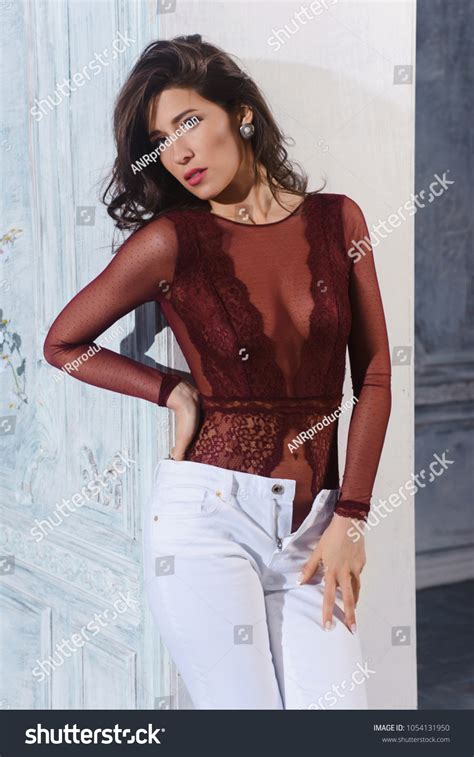 Sexy Slim Brunette Woman Posing Studio Stock Photo Shutterstock