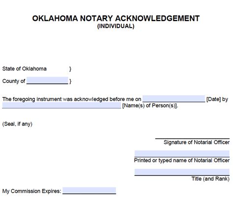 Free Oklahoma Notary Acknowledgement Forms Pdf Word