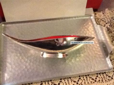 Vintage Modern Reed And Barton Enamel Teardrop Silver Plated Dish Red
