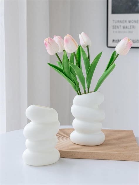 1pc Plastic Flower Vase Modern Solid Color Geometric Design Vase For Home Decor Shein Uk