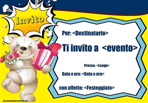 Invito Per Bambini Con Orsacchiotto Regalo E Fiori Crea Inviti