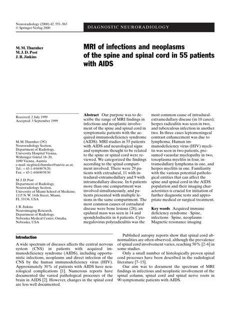 (PDF) MRI of infections and neoplasms of the spine and spinal cord in 55 patients with AIDS