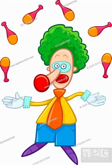 Cartoon Illustration Of Funny Clown Circus Character Juggling On The