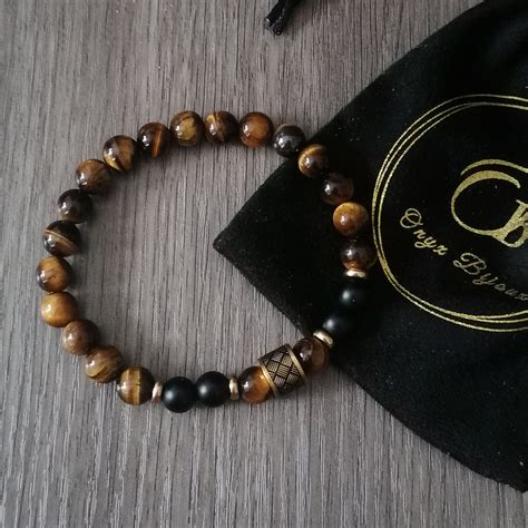 Bracelet œil de tigre acier pour homme extensible sur mesure Etsy