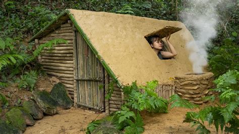 Build A Complete And Warm Survival Shelter In The Rain Forest Bushcraft Earth Hut Clay