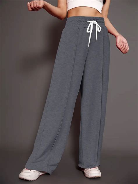 Solid Drawstring Pants Casual High Waist Wide Leg Pants Temu