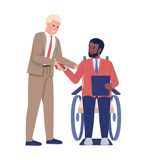 Premium Vector Boss Shaking Hands With Disabled Employee Semi Flat