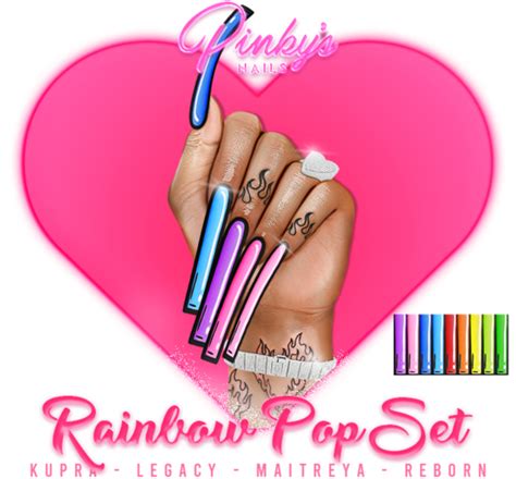 Second Life Marketplace Pinky S Nails Rainbow Pop Set Square