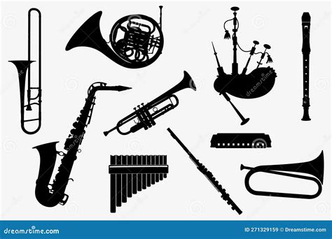 Set Of Wind Musical Instruments Silhouettes Stock Illustration