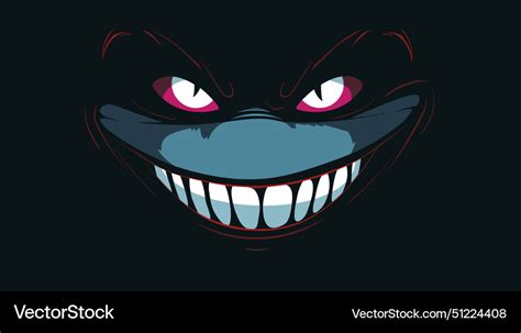 Creepy smile cartoon face red eyes menacing grin Vector Image