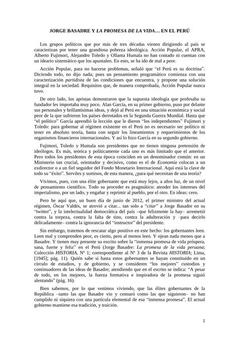 Pdf Jorge Basadre Y La Promesa De La Vida En El Per Pdf Filela