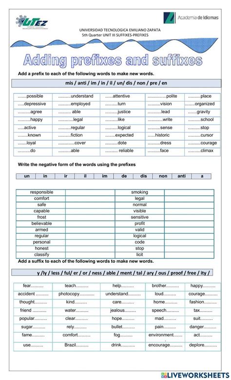 5th Prefixes Suffixes Ok Worksheet Live Worksheets Worksheets Library