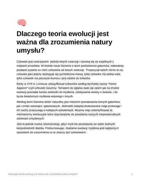 Dlaczego Teoria Ewolucji Jest Wa Na Dla Zrozumienia Natury Umys U