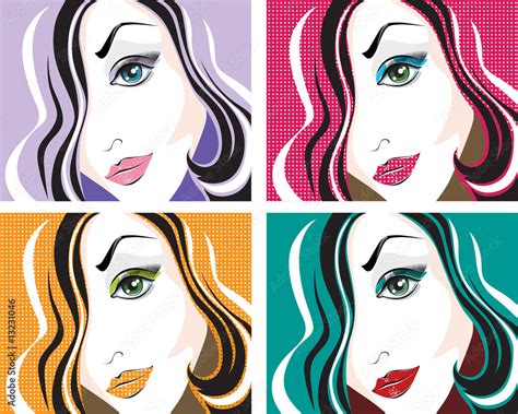 Four Vector Pop Art Portraits Stock Vektorgrafik Adobe Stock