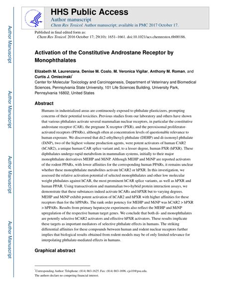 PDF Activation Of The Constitutive Androstane Receptor By Monophthalates