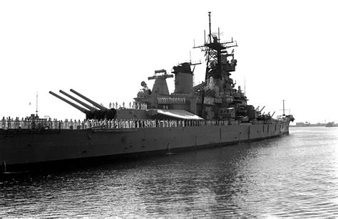 Crew Members Man The Rails Of The Uss New Jersey Bb As Tugs